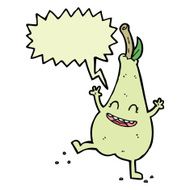 cartoon happy dancing pear with speech bubble N8