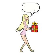 cartoon fashion girl with present speech bubble N9