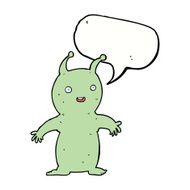 cartoon happy little alien with speech bubble N9