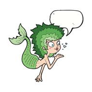 cartoon mermaid blowing a kiss with speech bubble N9