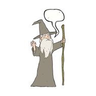cartoon old wizard with speech bubble N8