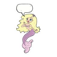 cartoon pretty mermaid with speech bubble N31