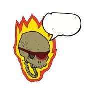 cartoon flaming pirate skull with speech bubble N9