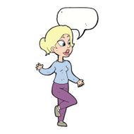 cartoon friendly woman waving with speech bubble N44