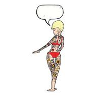 cartoon bikini girl covered in tattoos with speech bubble N8