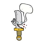 crazy knife cartoon character with speech bubble N9