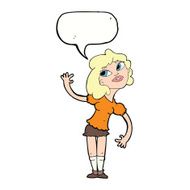 cartoon woman waving with speech bubble N289