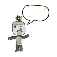 cartoon waving robot with speech bubble N17
