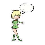 cartoon christmas elf woman with speech bubble N9