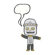 cartoon waving robot with speech bubble N18