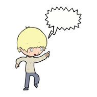 cartoon worried boy pointing with speech bubble N9