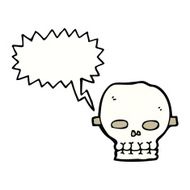 cartoon spooky skull mask with speech bubble