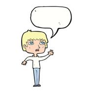 cartoon unhappy boy waving with speech bubble N5