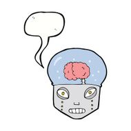 cartoon spooky robot head with speech bubble N8