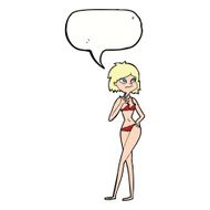 cartoon woman in bikini with speech bubble N43