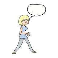 cartoon woman walking with speech bubble N8