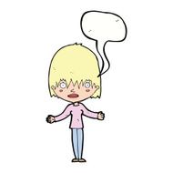 cartoon woman shrugging shoulders with speech bubble N418