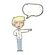 cartoon man gesturing welcome with speech bubble N9