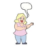 cartoon happy fat woman with speech bubble N5