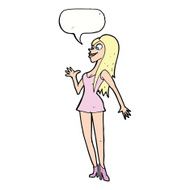 cartoon woman in pink dress with speech bubble N9