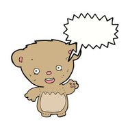 cartoon teddy bear waving with speech bubble