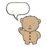 cartoon unhappy teddy bear with speech bubble