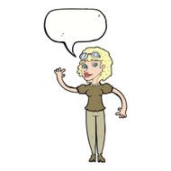 cartoon pilot woman waving with speech bubble N8