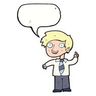 cartoon school boy with idea speech bubble N25