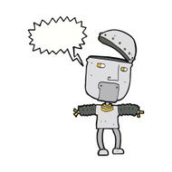 funny cartoon robot with open head speech bubble N9
