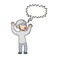 cartoon security man panicking with speech bubble N9