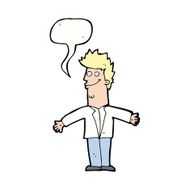 cartoon happy man with open arms speech bubble N9