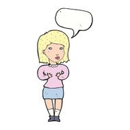 cartoon woman making excuses with speech bubble N17