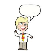 cartoon school boy raising hand with speech bubble N9