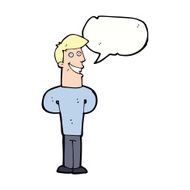 cartoon grinning man with speech bubble N74