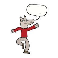 cartoon happy wolf man with speech bubble N12