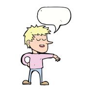 cartoon man making dismissive gesture with speech bubble N17