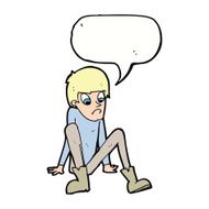 cartoon boy sitting on floor with speech bubble N8
