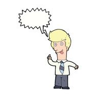cartoon office man with crazy idea speech bubble N8