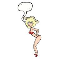 cartoon pin-up beach girl with speech bubble N9