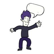 cartoon happy vampire man with speech bubble N26