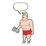 cartoon man lifting weights with speech bubble N9