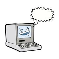 cartoon old computer with speech bubble N19