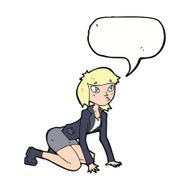 cartoon woman on hands and knees with speech bubble N9