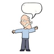 cartoon old man spreading arms wide with speech bubble N9