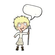 cartoon crazy woman with spear speech bubble N9