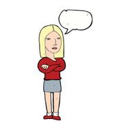 cartoon woman with folded arms speech bubble N26