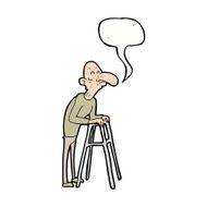 cartoon old man with walking frame speech bubble N9