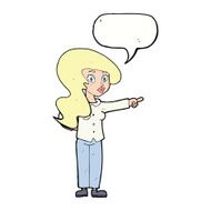 cartoon pretty woman pointing with speech bubble N35