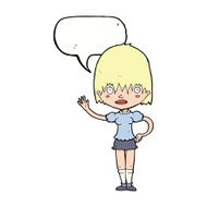 cartoon waving woman with speech bubble N128