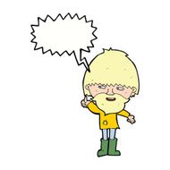cartoon hippie man in wellington boots with speech bubble N9